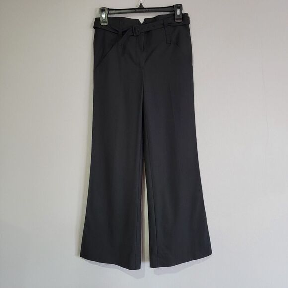 Theory Pants‎ Womens Black Dress Pant Wide Leg Flare Wool Stretch Belt Size 0 - Picture 1 of 10